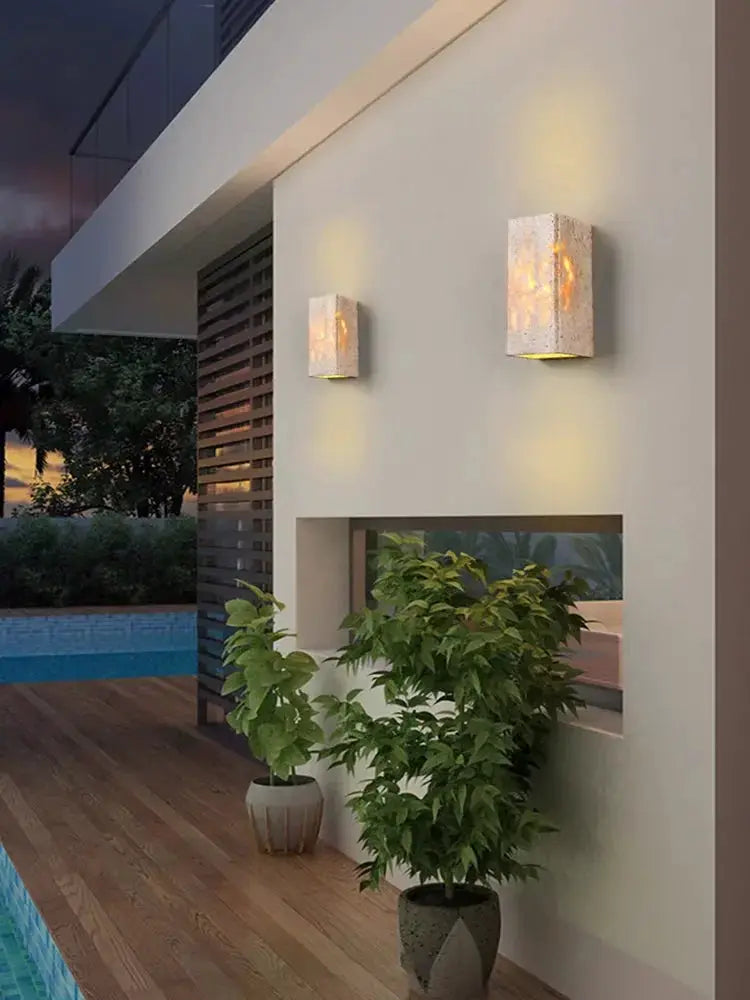 Wabi Sabi yellow marble wall lamp by Simples Market, travertine LED outdoor wall light (2 pcs)