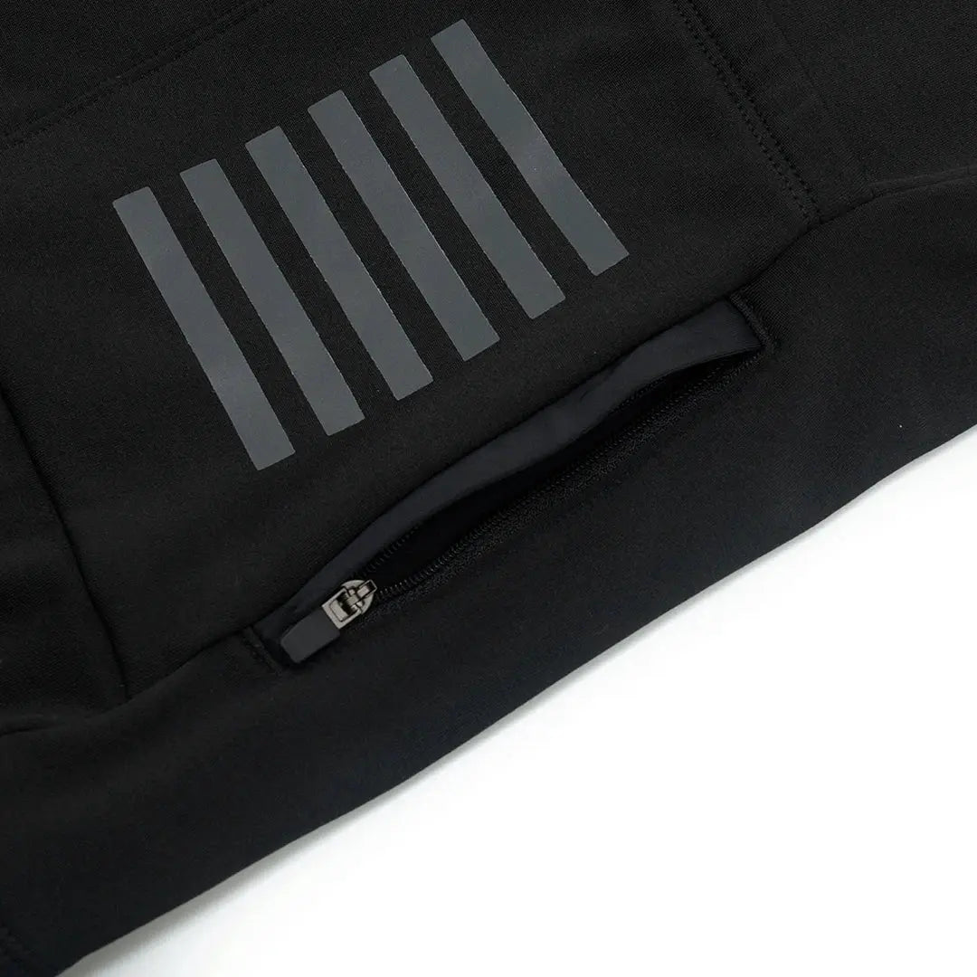 YKYWBIKE men's cycling jersey, black long-sleeve with zip pocket and reflective bar graphic