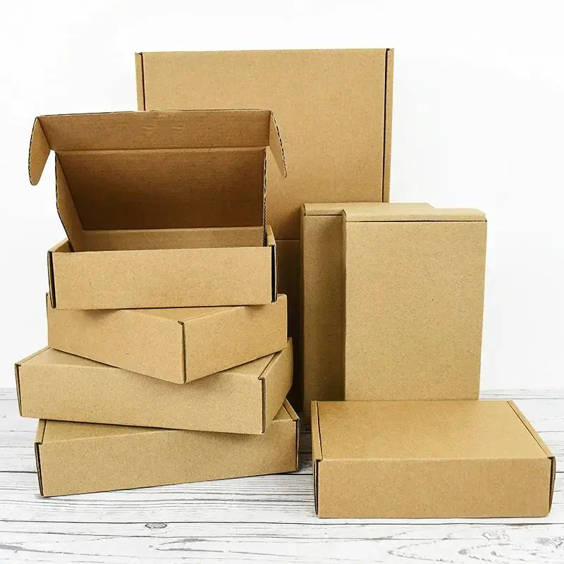 Five-piece brown kraft paper gift box set in assorted sizes for soaps, biscuits, or gifts.
