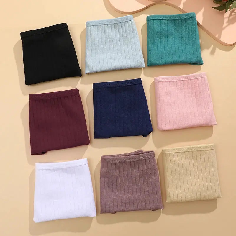Women's cotton ribbed panties, nine-pair set in assorted colors (M-XL)
