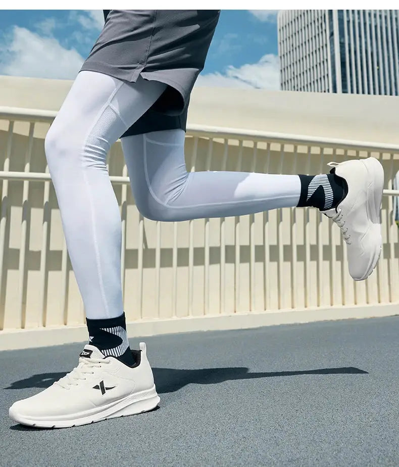Xtep men's white leather running shoes with a chunky sole