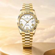 Pagani Design men's gold automatic wristwatch with white dial and gold stainless steel bracelet