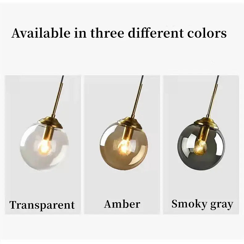 Modern luxury metal chandelier glass pendant lamp with brass hardware; three color options: transparent, amber, smoky gray (3).