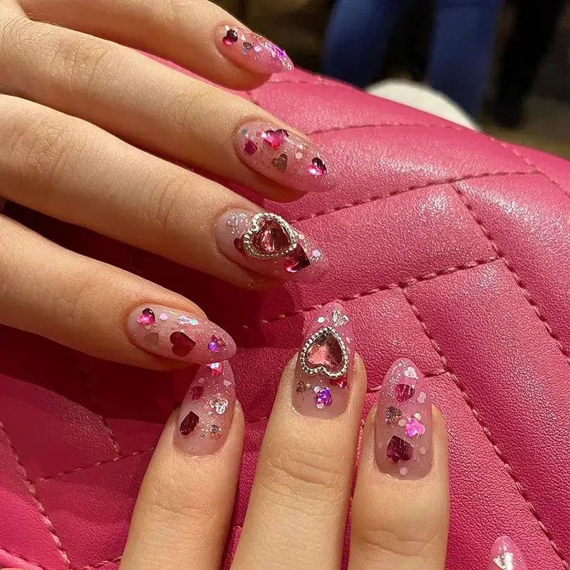 LuxeNail Blush Pink False Nails Bowknot Diamond Pearl Design Press On Nail Tips Harmless Smooth Edge Safe DIY Mani