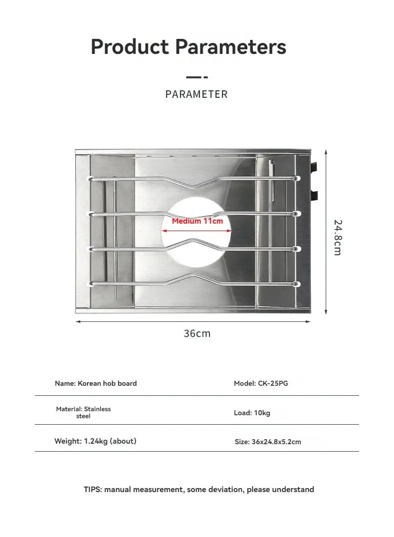 Furnace plate CK-25PG, stainless steel Korean hob style by Simples Market, 36x24.8 cm.