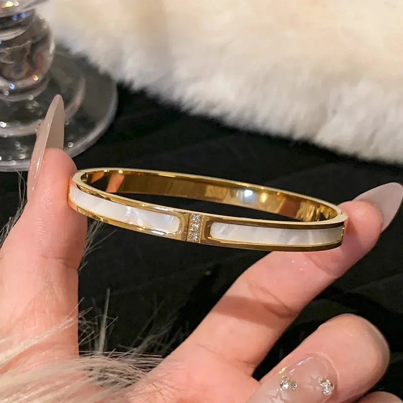 Titanium Steel Bracelet Gold Plated With Zircon Inlaid Classic Simple Style For Womens Daily Wear