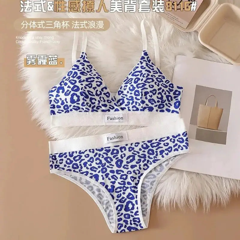 2025 Summer Leopard Print Traceless Steel Rim Bra And Brief Set With Adjustable Shoulder Straps For Women