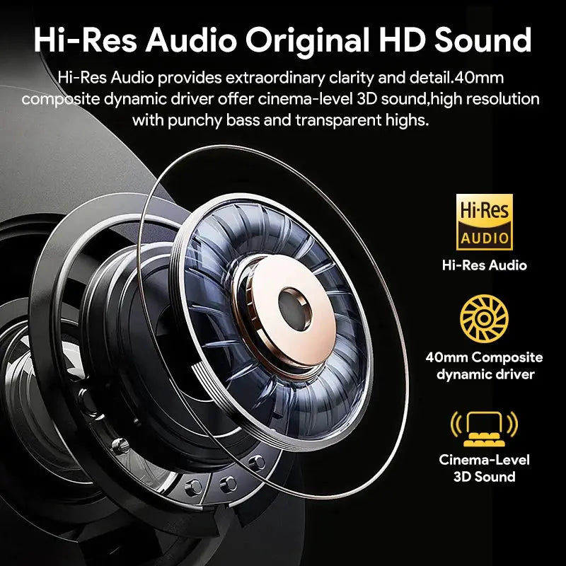 QCY H3 ANC wireless over-ear headphones; Bluetooth 5.4, 40mm composite dynamic driver, Hi-Res Audio, 43dB hybrid ANC, 60h battery life