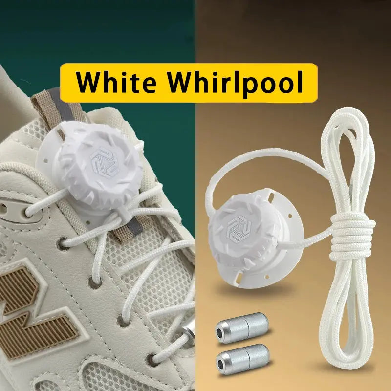 White automatic no-tie shoelaces with swivel buckle for sneakers, 1 pair