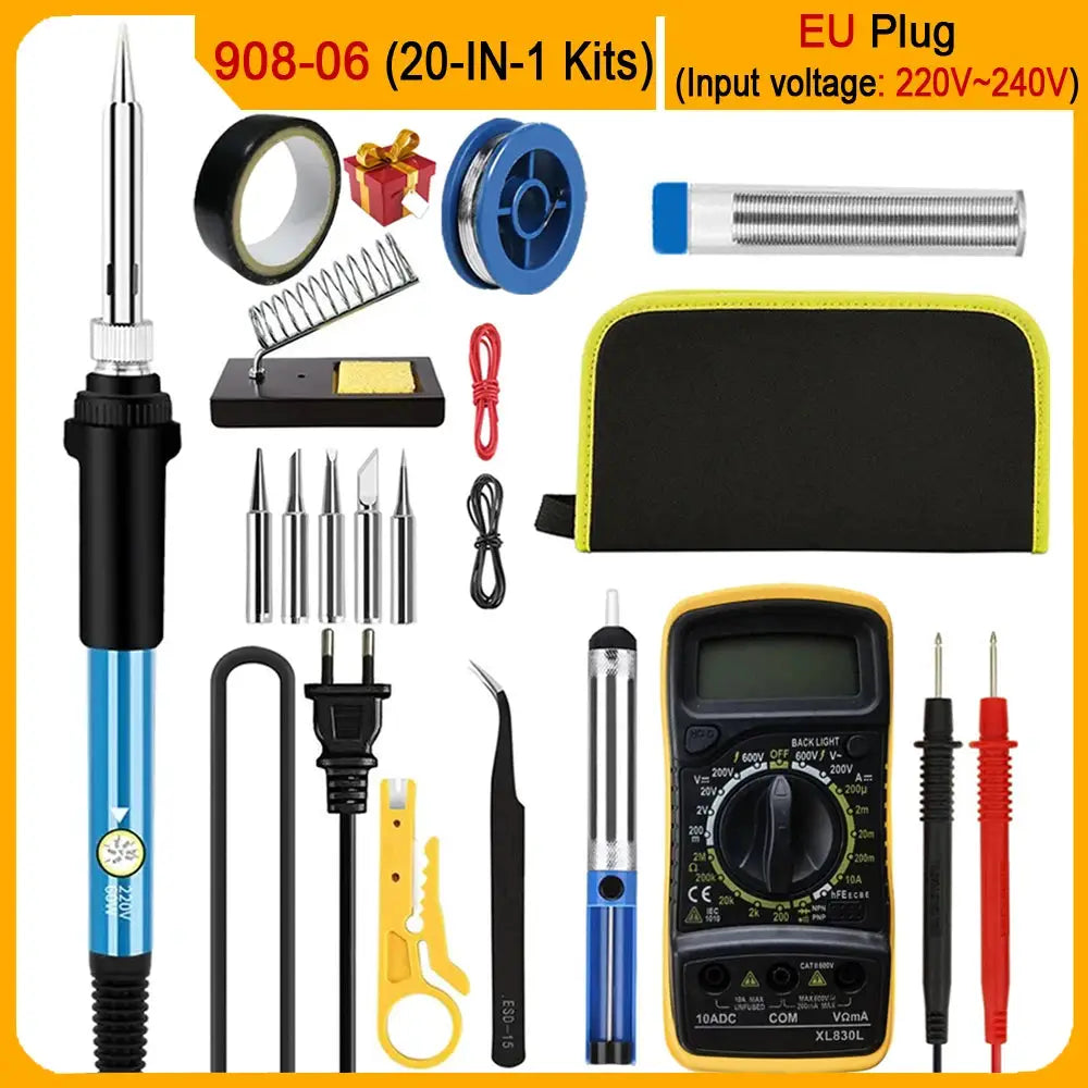 60W Adjustable Temperature Electric Soldering Iron Kit With Replaceable Tips Multi Configuration 10 In 1 16 In 1 20 In 1