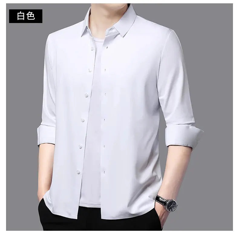 Simples Market Premium Men's Ultra-Stretch White Silky Long-Sleeve Shirt