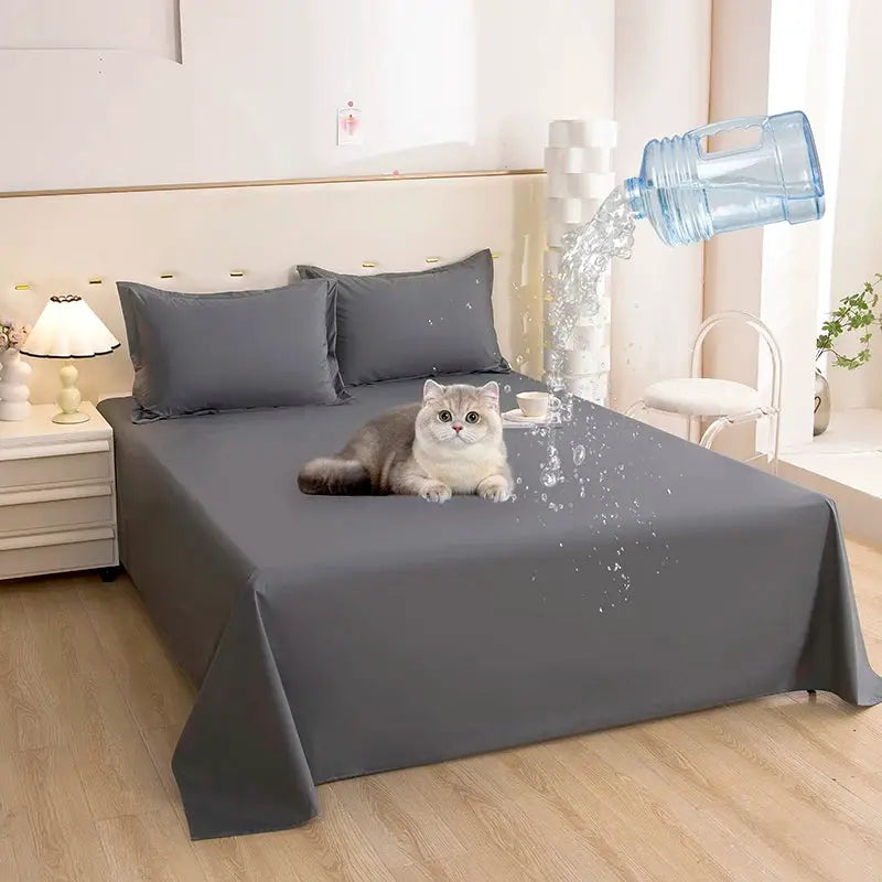 Simples Market TPU waterproof bed flat sheet mattress cover in gray.