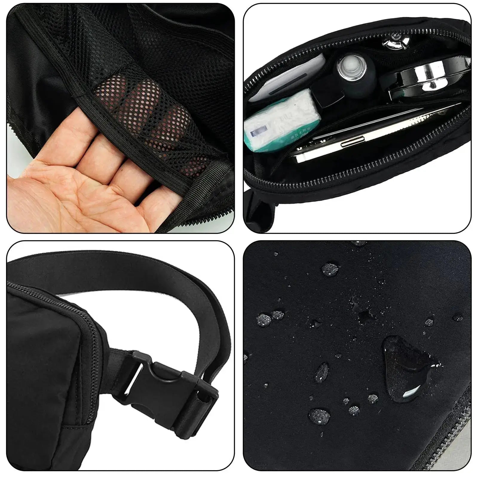 Sport waist bag by Simples Market, black waterproof running belt with phone pocket and adjustable strap