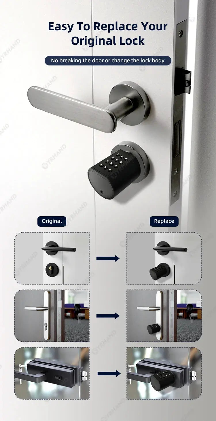 Smart euro cylindrical door lock with keypad and mechanical key, black finish by Simples Market
