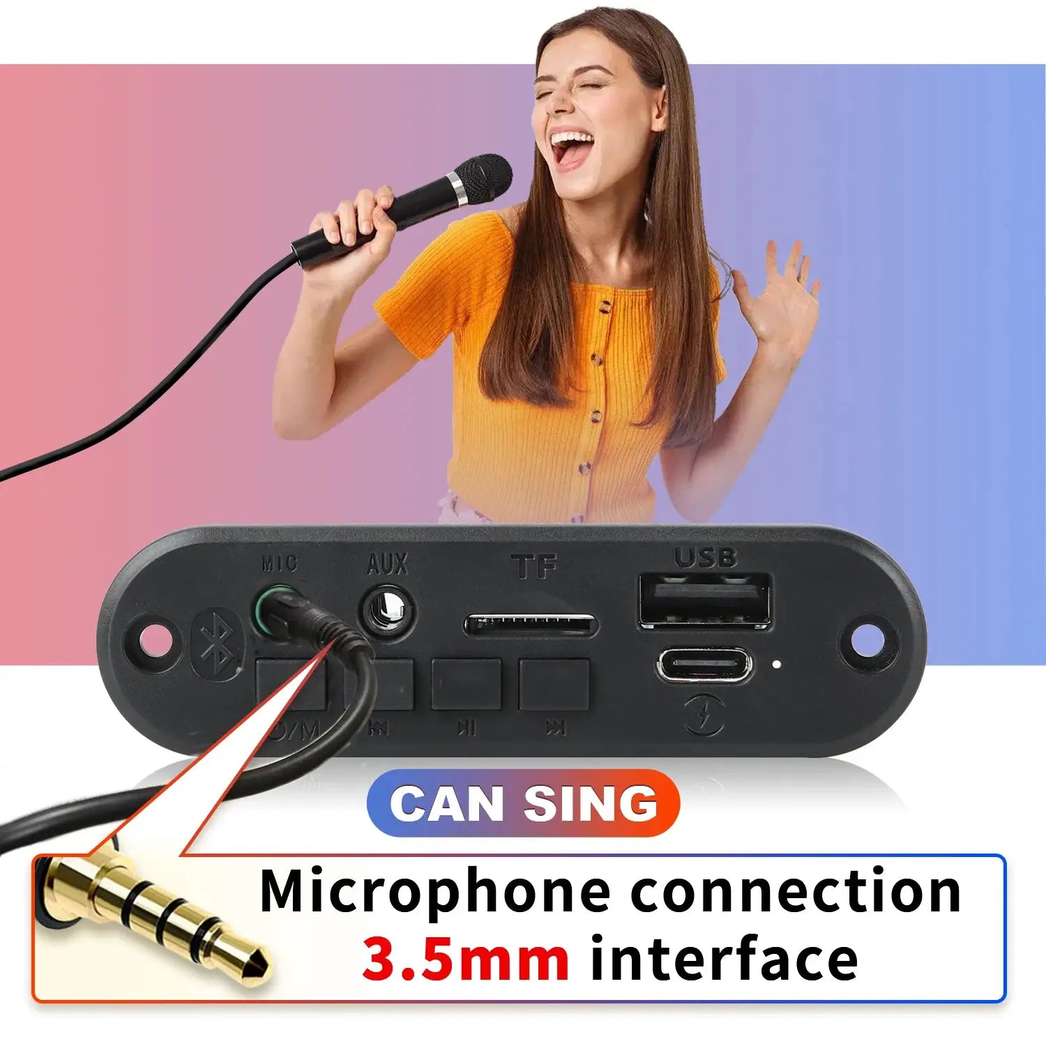 DC 5V Bluetooth 5.0 MP3 Decoder Board 6W Amplifier MP3 Player Support Call Recording 3.5mm USB TF FM For Car Speaker