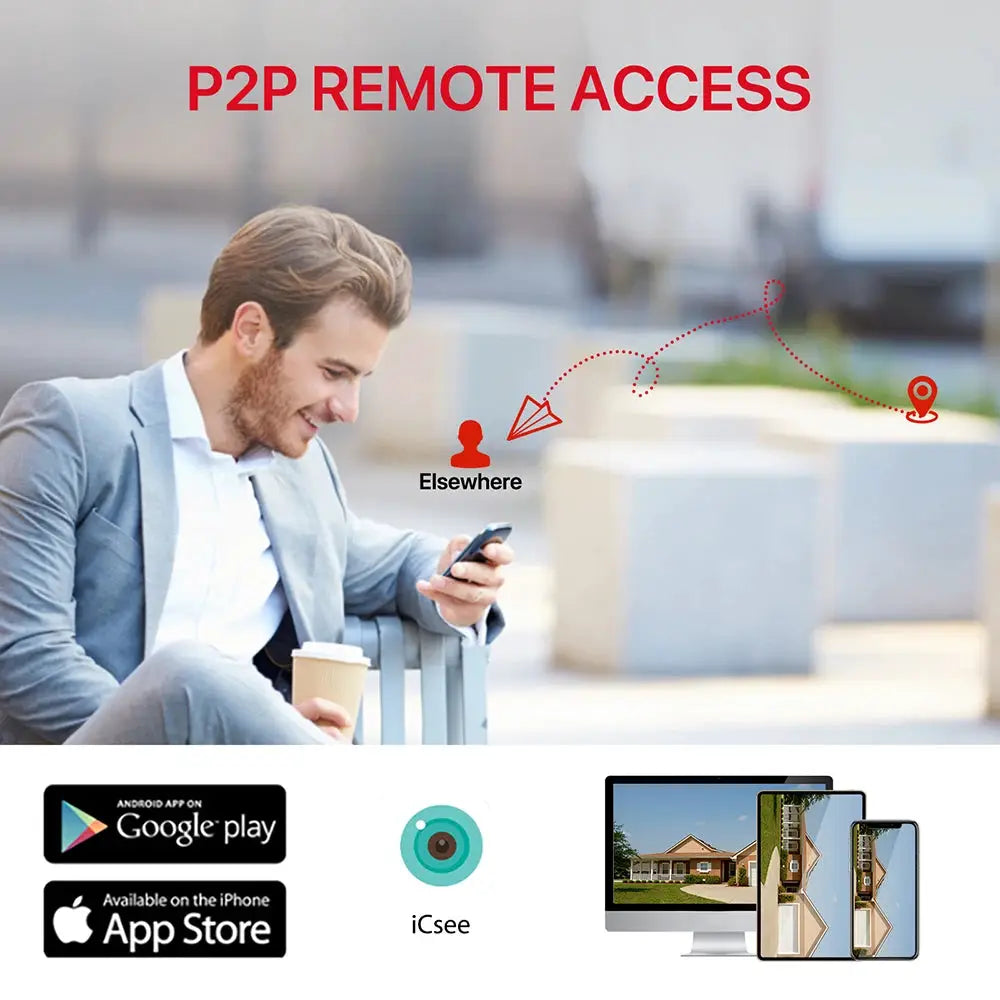 Outdoor Wifi PTZ Camera by Simples Market with iCSee app for remote access and surveillance.