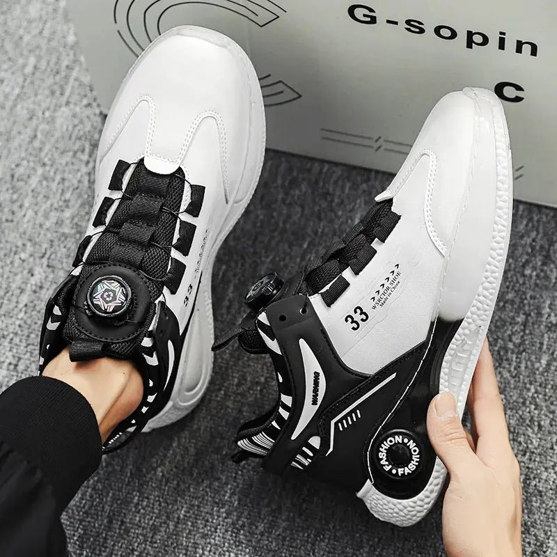 Mens Sneakers With Rotating Buckle Non Slip Lace Up Durable Shoes For Outdoor Activities
