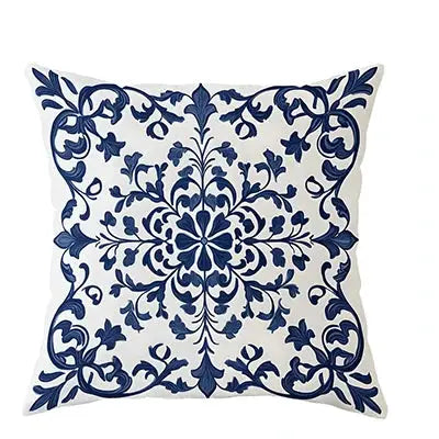 Bohemian blue and white floral pillowcase by Simples Market, decorative cushion cover
