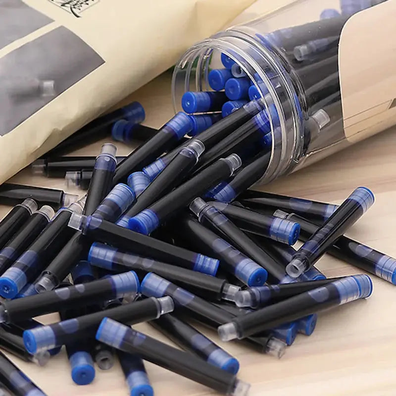 50pcs universal black blue fountain pen ink refills with large capacity for calligraphy practice and student writing