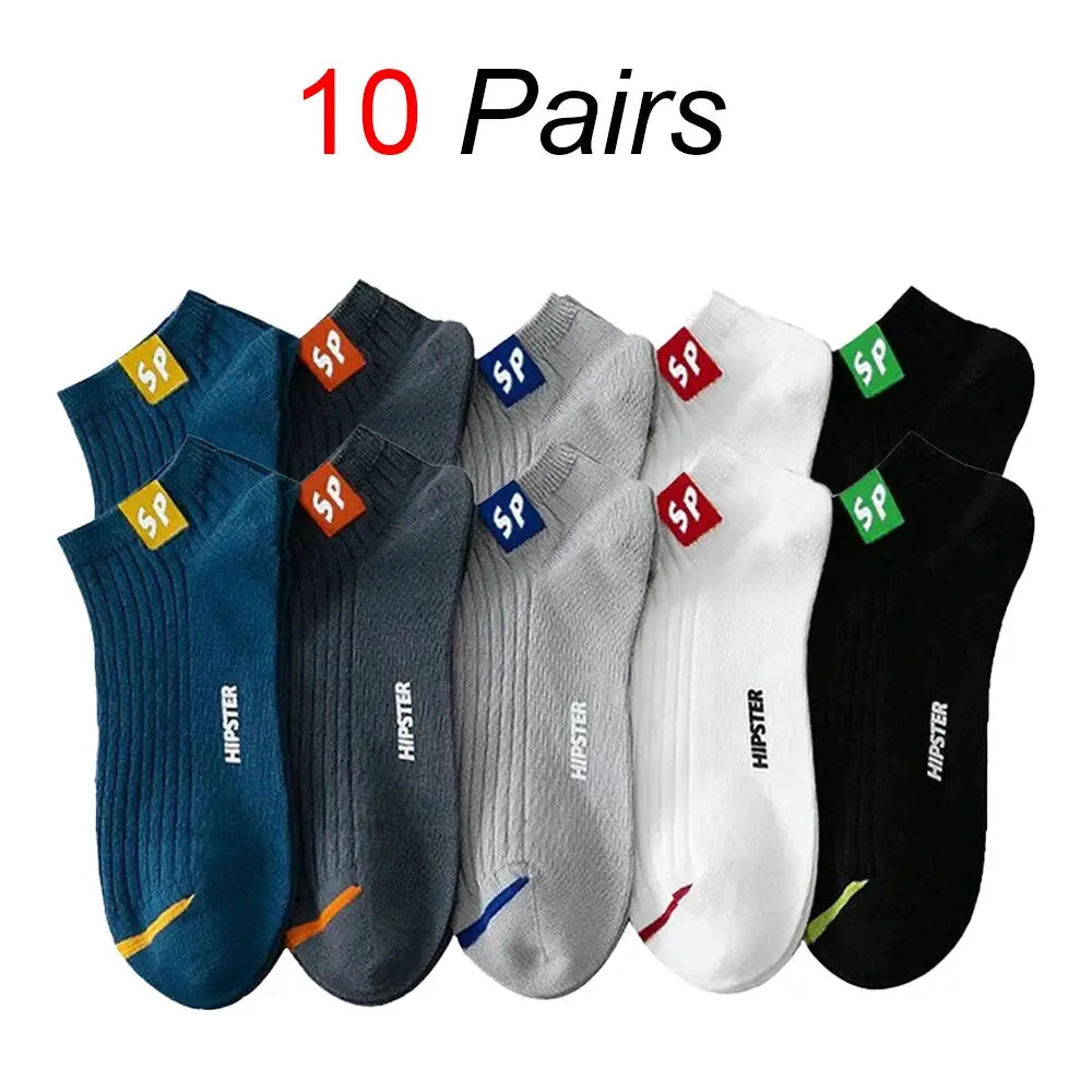 Men Ankle Socks Set 5 To 30 Pairs Breathable Odor Proof Sweat Absorbing Letter Sports Style Invisible Running Socks
