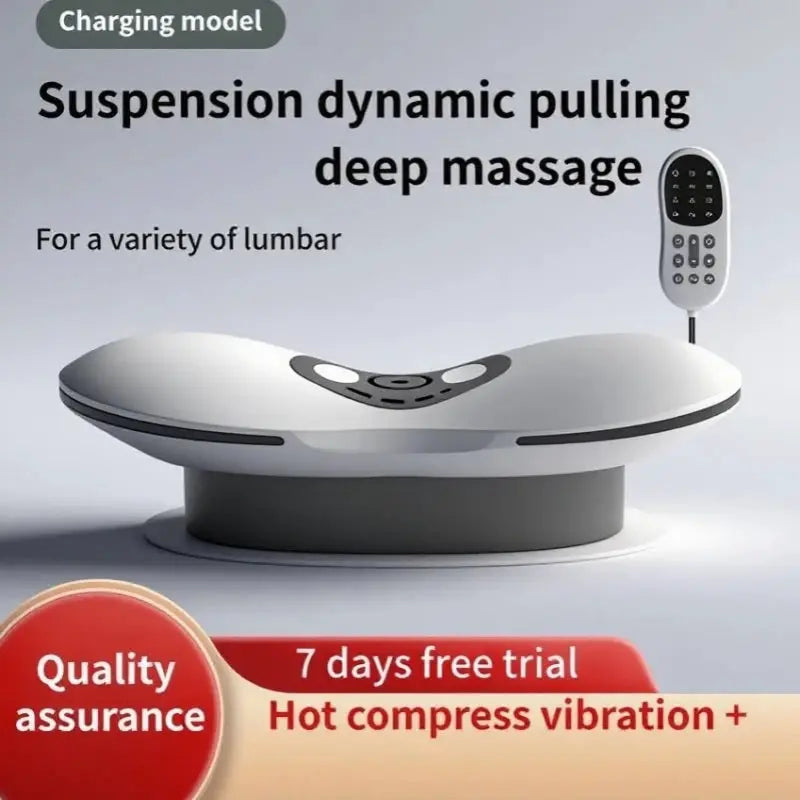 Waist massage device with remote, gray cushioned platform for deep vibration massage