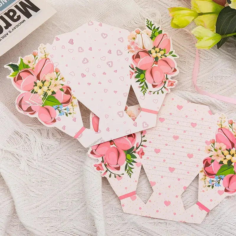 3D Carnation Floral Bouquet Greeting Card Postcard Exquisite Birthday Mothers Day Teachers Day Thanksgiving
