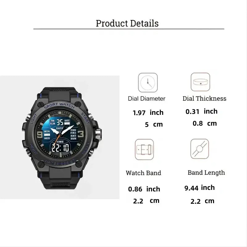 LuxTime Prestige Dual Movement Quartz Watch Analog Digital Display Night Light Waterproof Steel Alloy