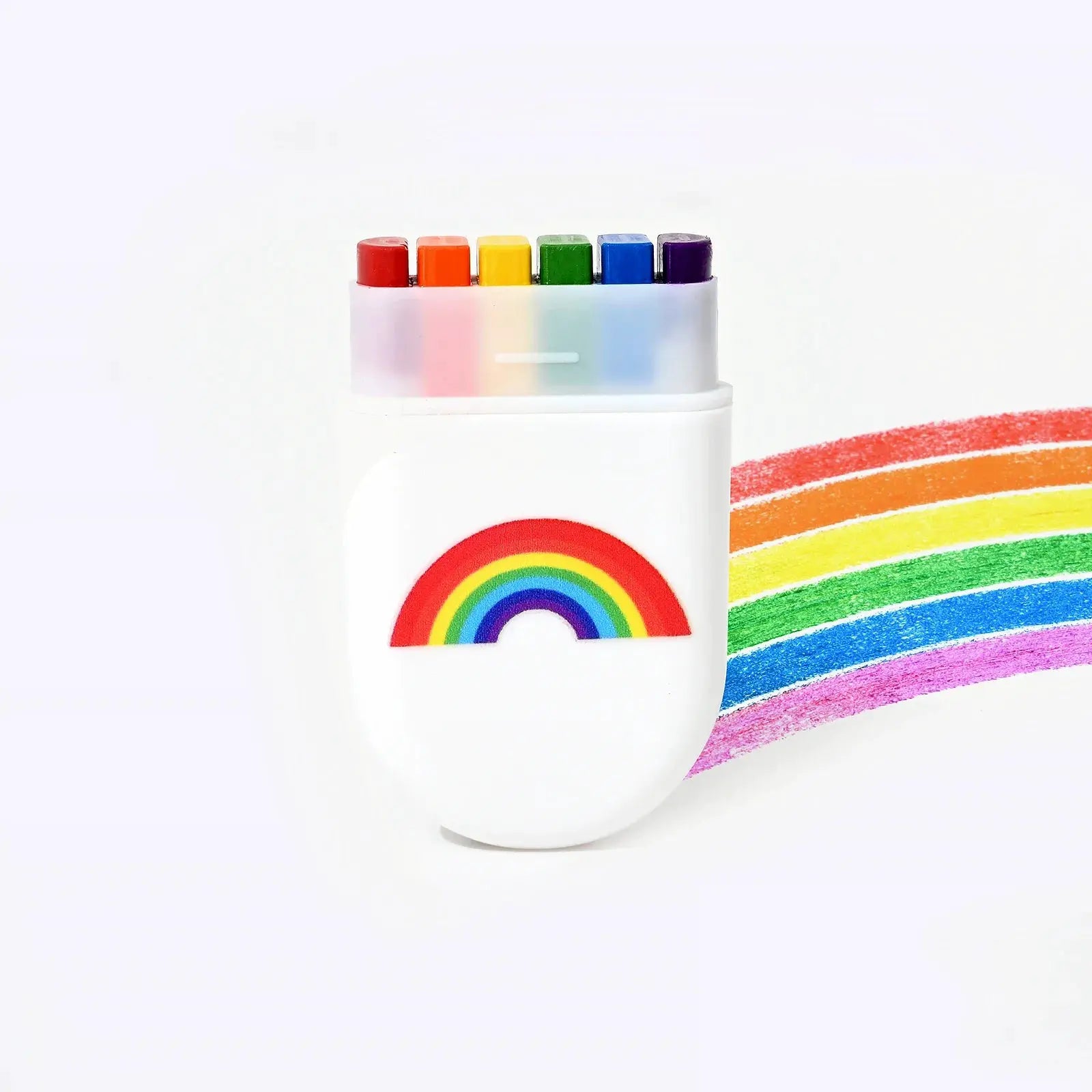 6-color rainbow crayon paint sticks set by Simples Market in white case with rainbow decal