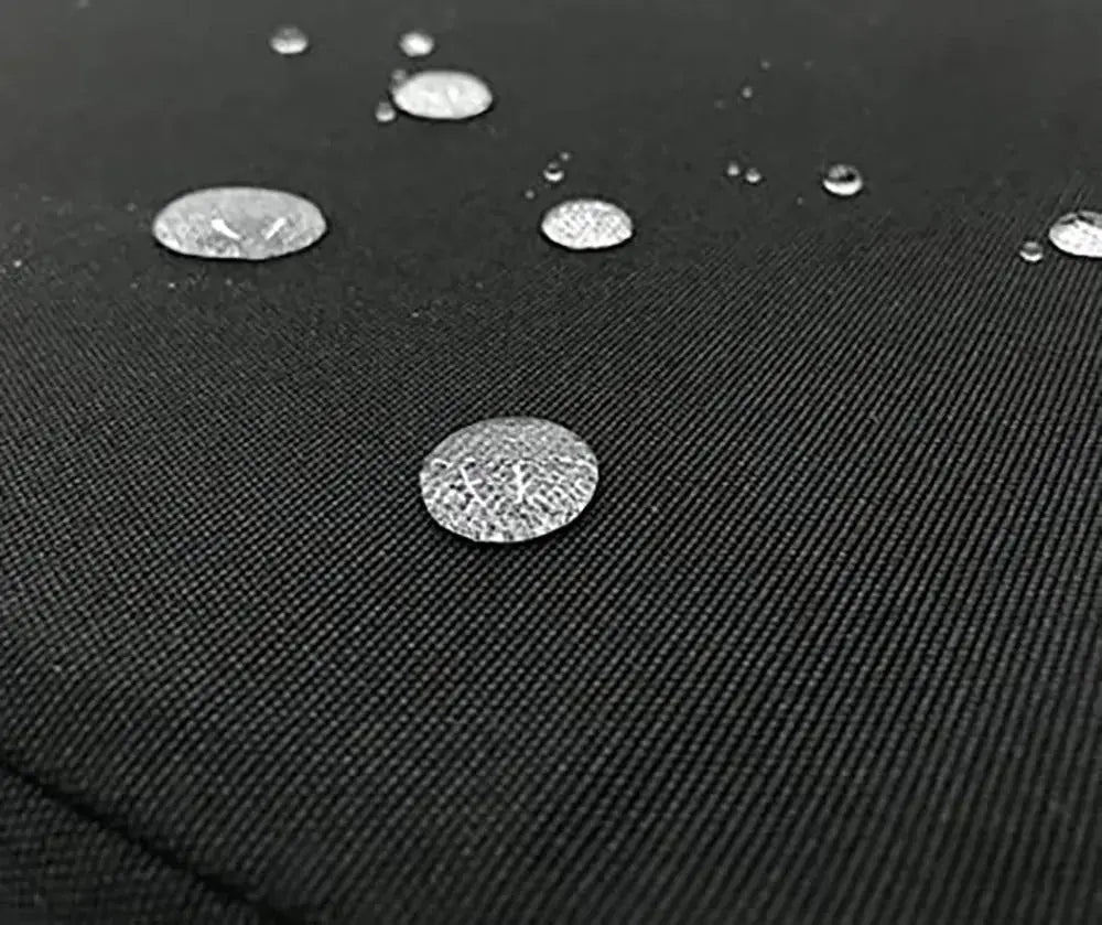 Sofa cushion cover for outdoor use, black fabric with water droplets on surface