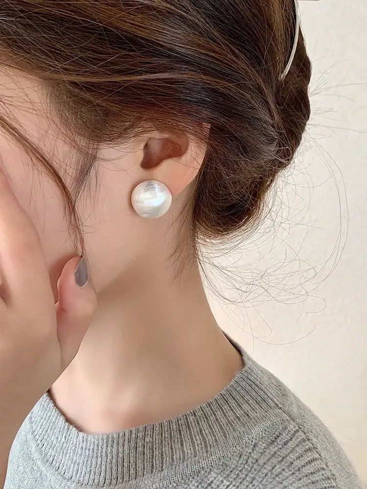 Pearl stud earring for women; large white faux pearl with a smooth lustrous finish
