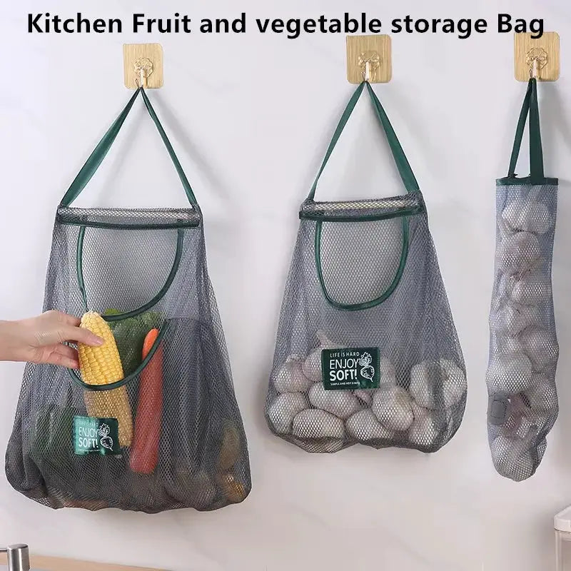 EcoMesh Reusable Hanging Mesh Storage Bags For Fresh Ginger Garlic Potatoes And Onions With Airflow Design