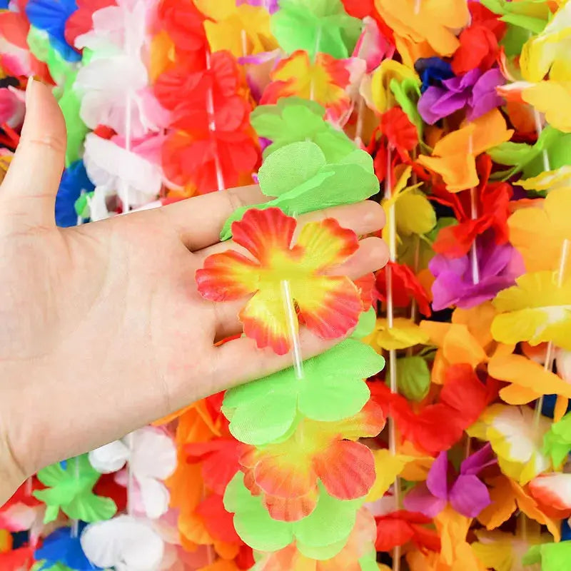Hawaiian Flower Lei Garland 10 20 50 Pcs Artificial Wreath Necklace for Luau Party Summer Birthday Wedding Decorations