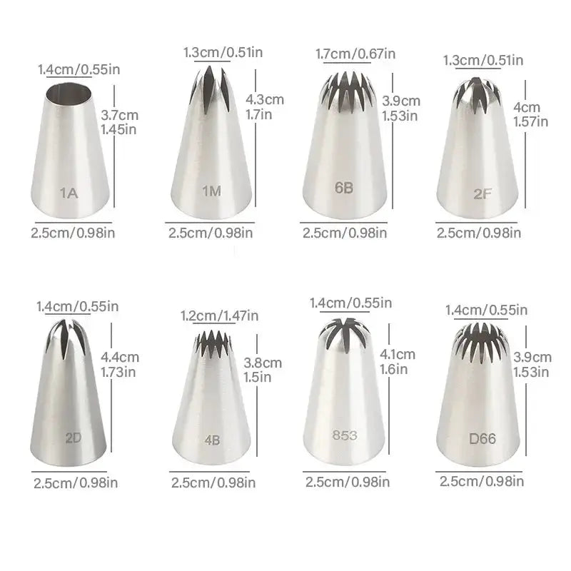 8 Piece Stainless Steel Piping Tip Set for Cake Decorating, Precision Icing Nozzles for Cakes and Cupcakes