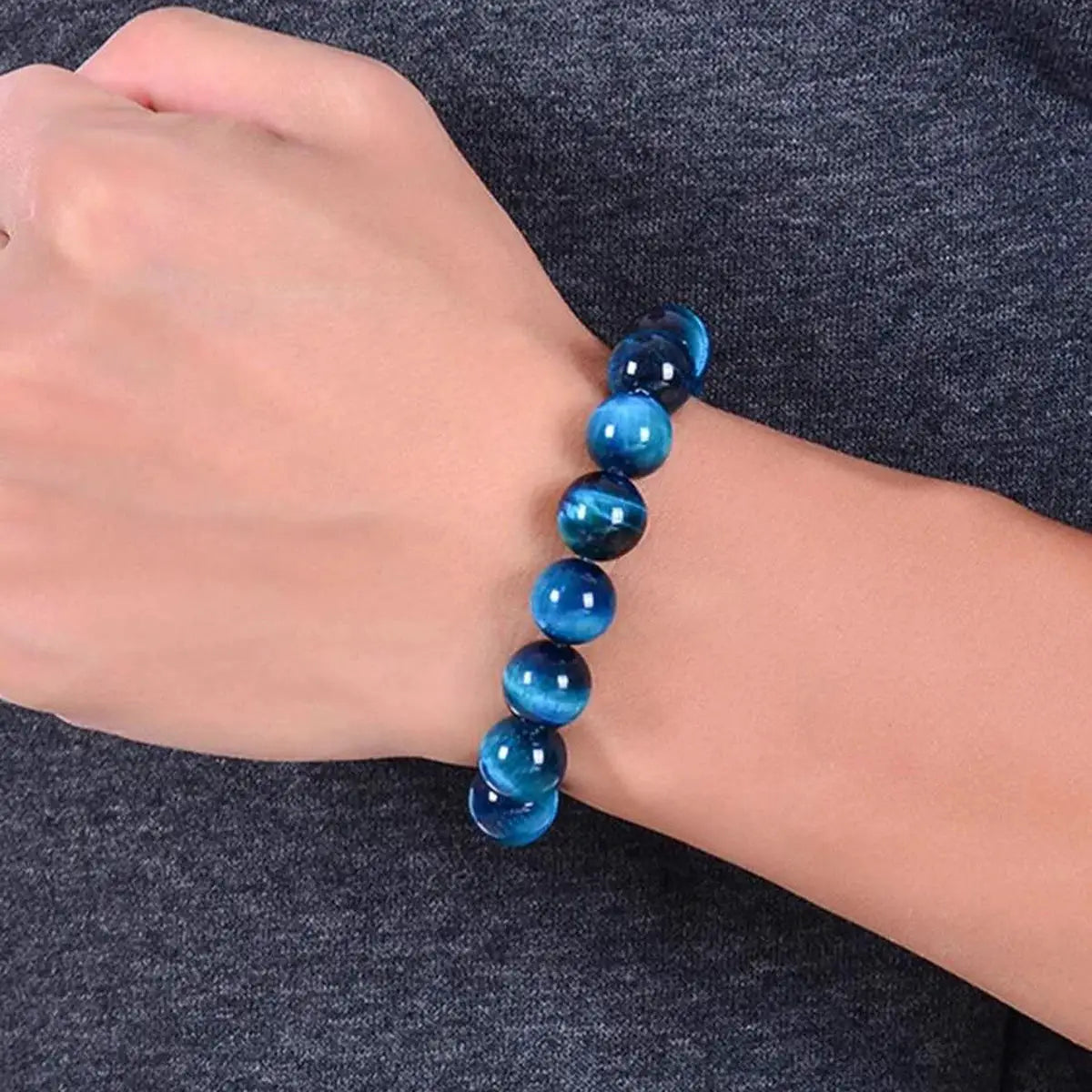 Blue Tiger Eye Stone Beaded Bracelet 6mm 8mm 10mm Minimalist Unisex Natural Stone Round Beads For Daily Wear