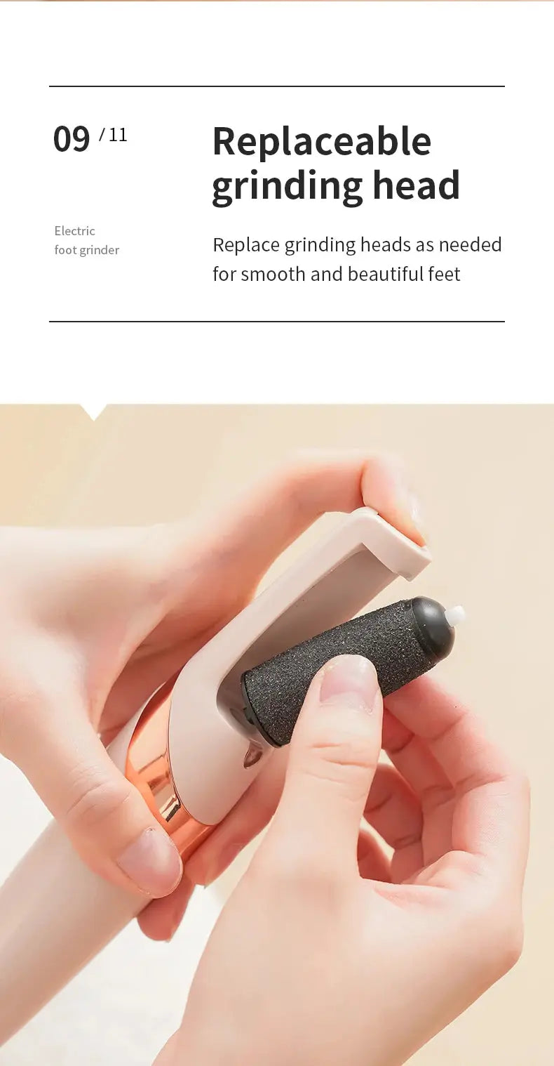 HOMEFISH electric foot grinder with replaceable grinding head, white body and rose-gold accent