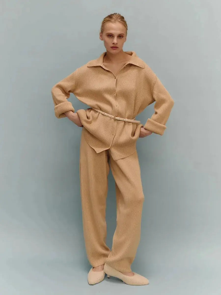 Bornladies Autumn Winter Knit Cardigan Pants Set Two Piece Outfit