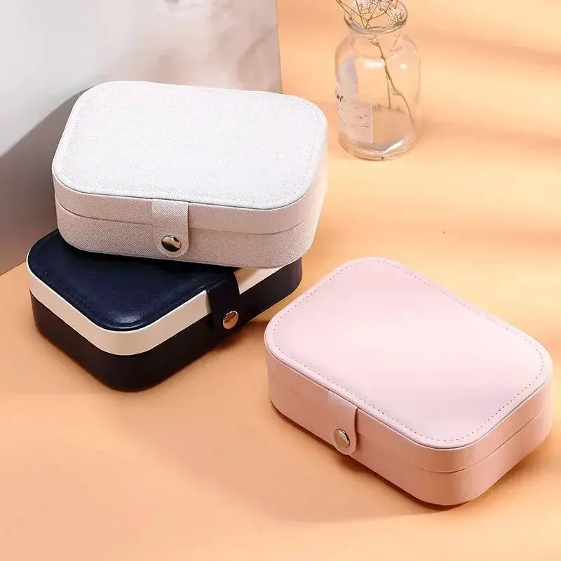 Portable Leather Jewelry Box Organizer Case Travel Storage Zipper Jewelry Display