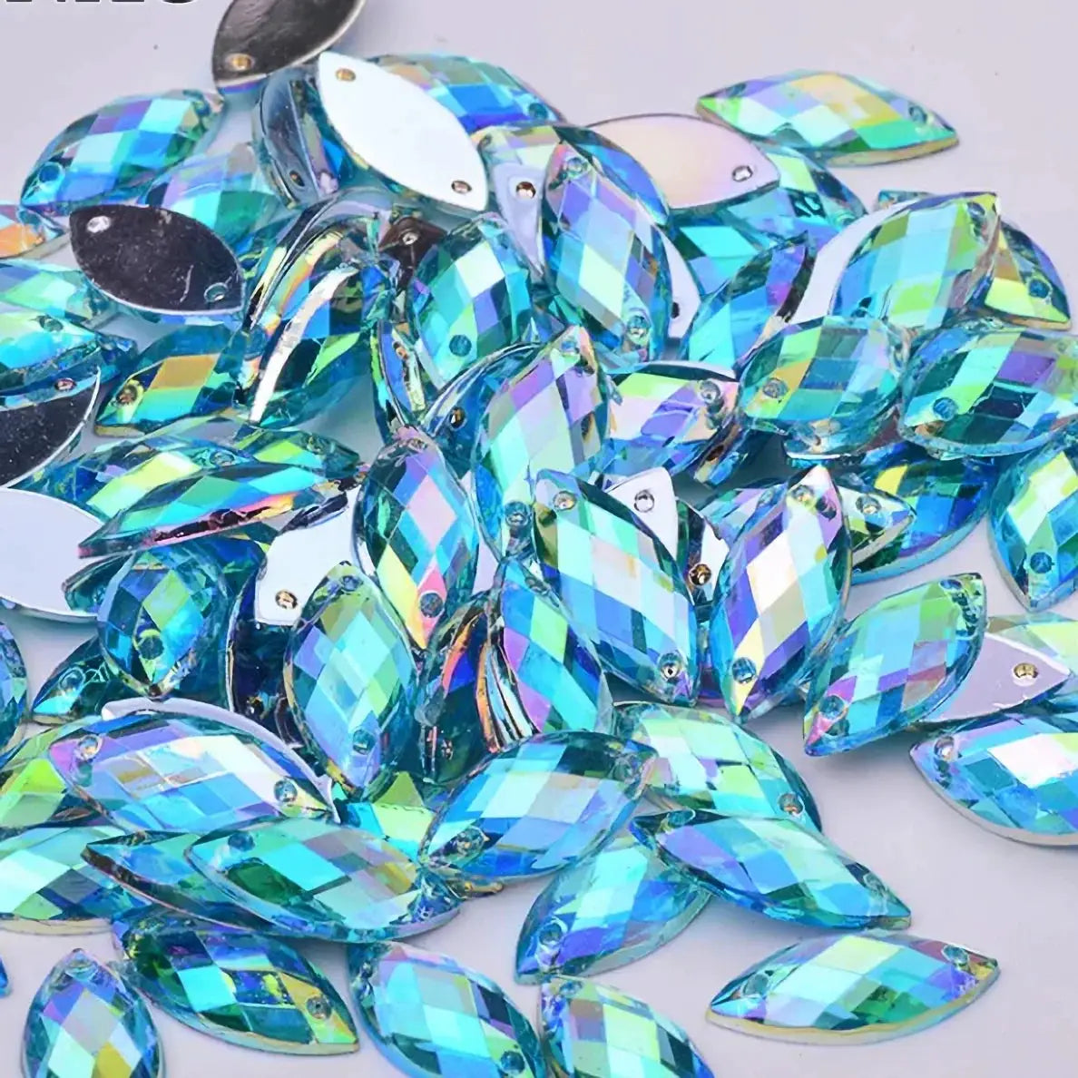50 Horse Eye Hand Sewn Diamonds AB Series 6x12mm Double Hole Acrylic Water Diamonds For DIY Wedding Shoes