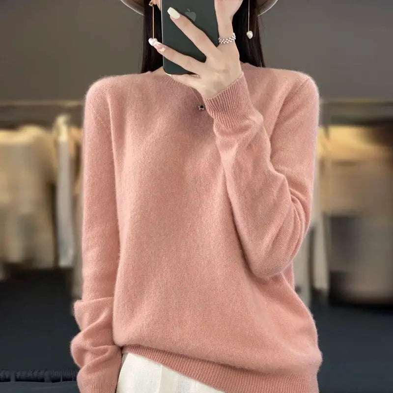 Aurora Merino O Neck Sweater For Women 100 Percent Extrafine Australian Merino Wool Lightweight Warmth