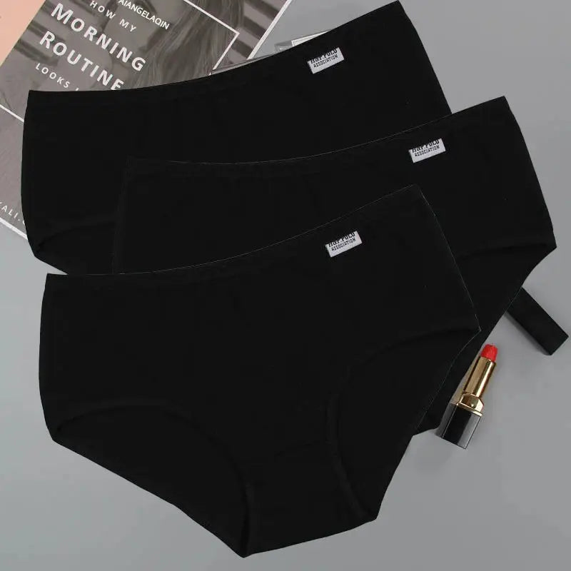 3-pack black women's cotton panties, soft plus-size briefs M-4XL
