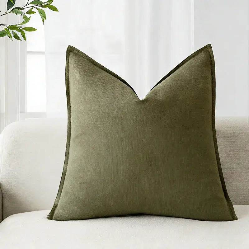 Decorative ramie cushion cover by Simples Market in olive green for chair, sofa, or bed