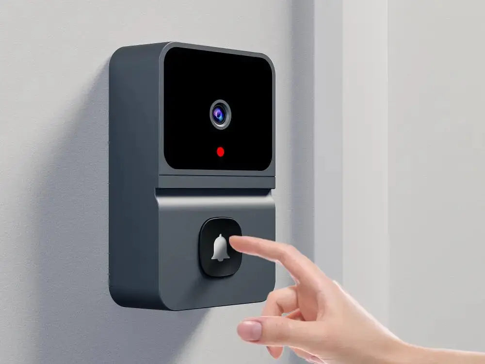 Wireless doorbell camera by Simples Market with HD video and night vision, outdoor gray unit