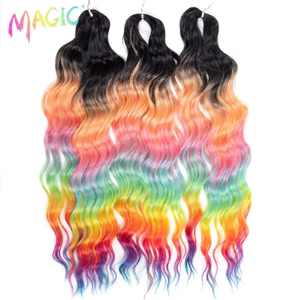 Anna synthetic braiding hair extensions; three 24-inch water-wave ombre rainbow bundles.
