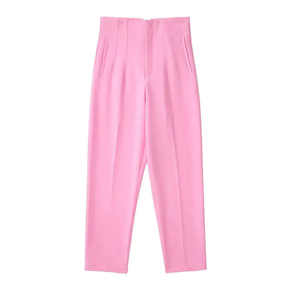 Duoperi Women High Waist Trousers Solid Color Premium Polyester Blend for Comfort and Flattering Fit
