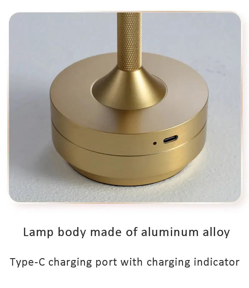 Wireless table lamp with gold aluminum alloy base and Type-C charging port
