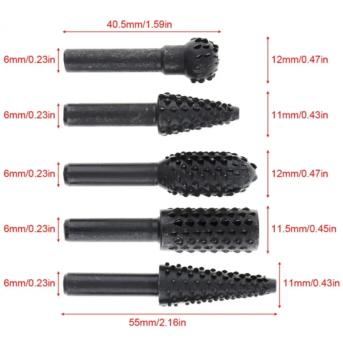 5 Piece Black Woodworking Wolf Tooth Stick Rotary File Set For Electric Grinding Tools