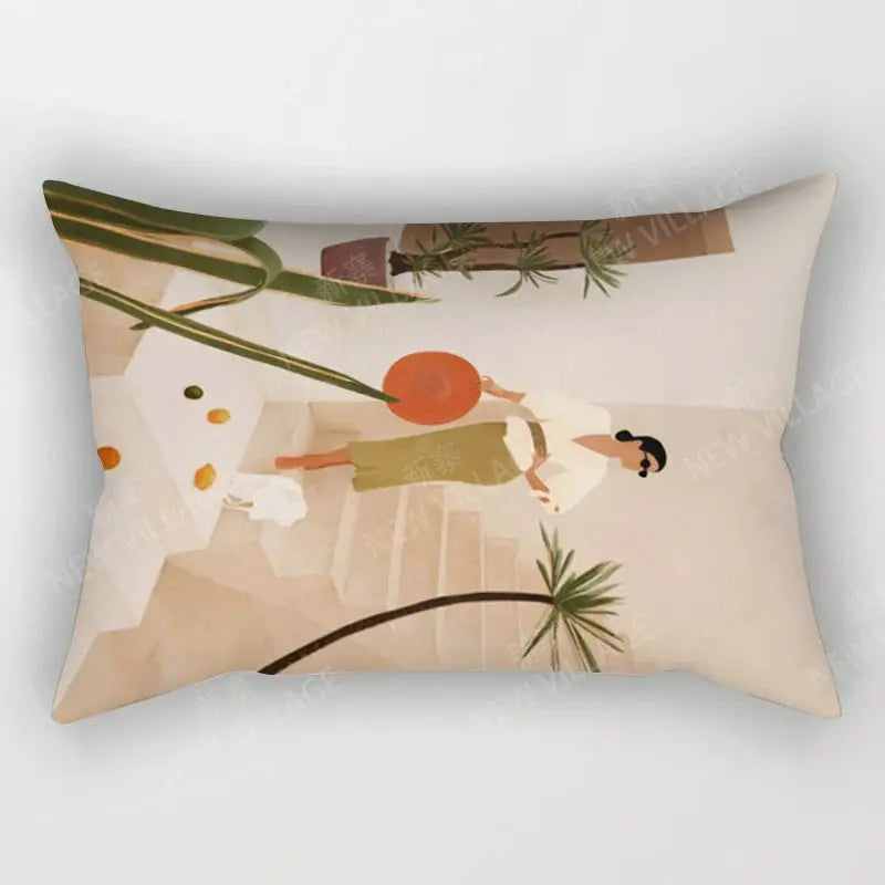 Simples Market Nordic fall throw pillow cover 30x50 with beige abstract geometric boho design