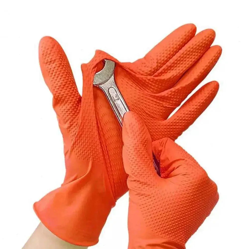 Simples Market heavy-duty nitrile gloves, 8mil extra thick, orange textured-grip safety work gloves.