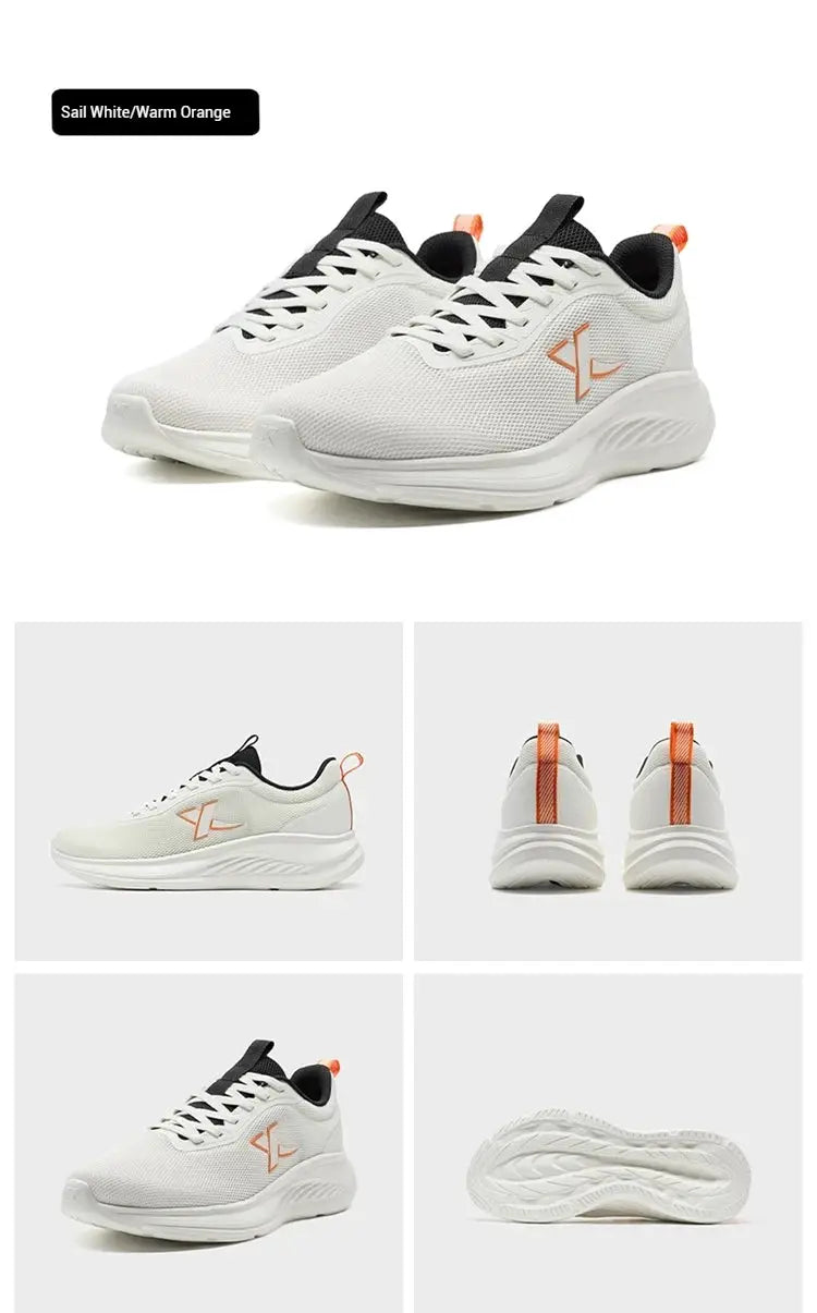 Xtep men's running shoes by Simples Market, white breathable mesh with orange accents, lightweight soft sole