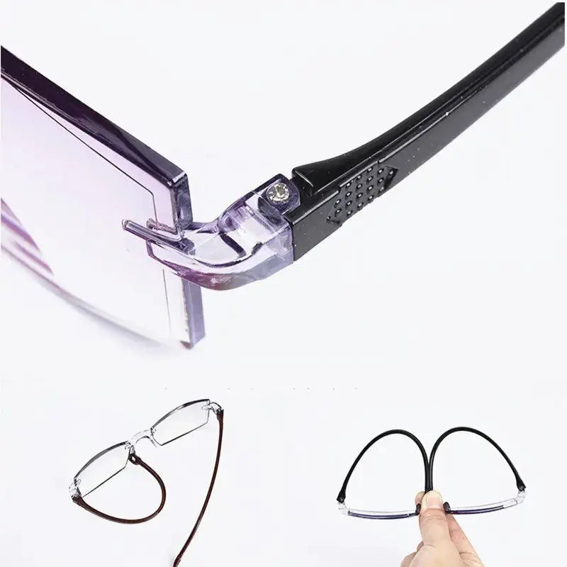 OptiVision Rimless Reading Glasses Two Pairs For Men And Women Anti Blue Light Bifocal Near To Far Magnification